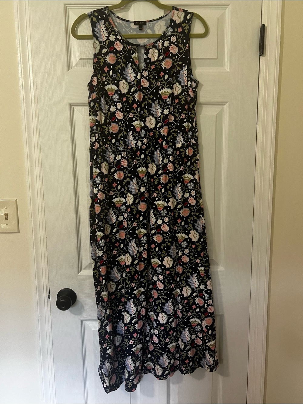 Talbots Petite PM Black Multicolor Floral Knit Maxi Dress Sleeveless Stretch